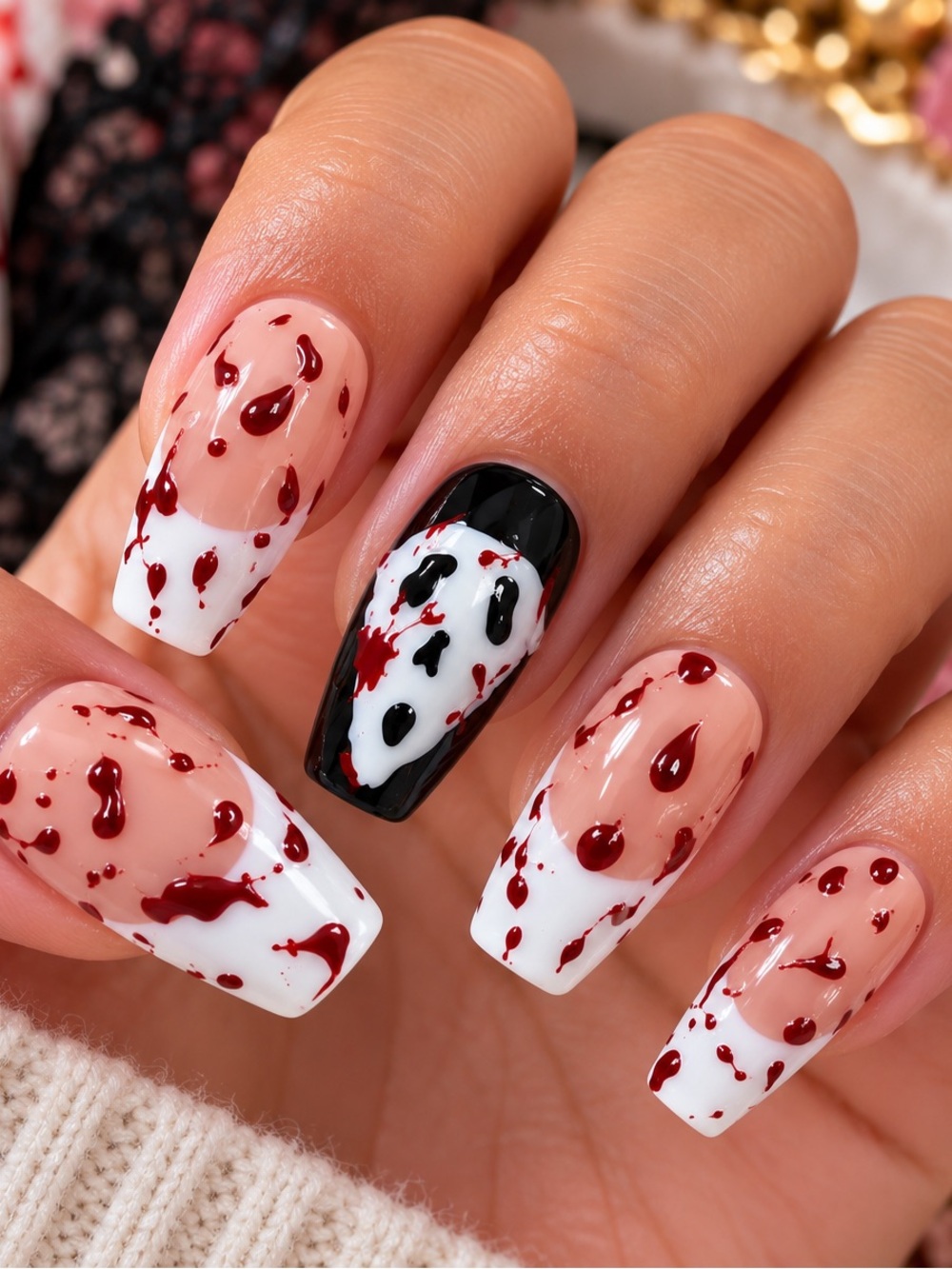 🩸 Bloody Ghost Halloween Press-On Nails 👻🖤